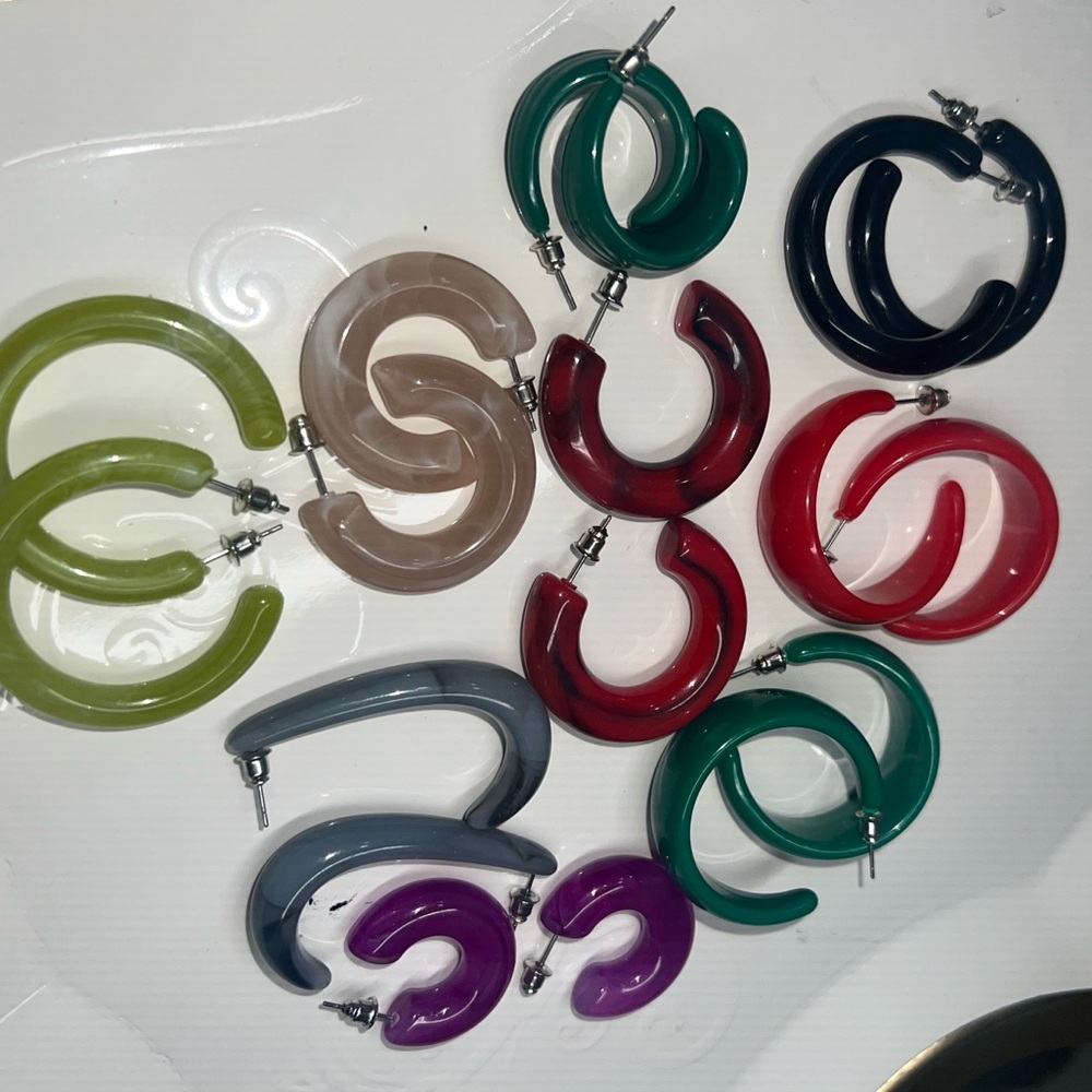Colorful resin Hoop Earrings Set 9 pairs